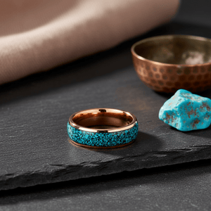 AQUAGLAZE — Editorial masculine still life — men's tungsten wedding ring.