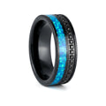 AQUORION black tungsten ring with blue opal inlay and black CZ accents - front view