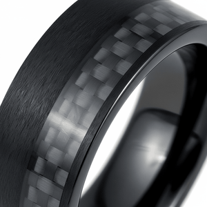 ARAE — Extreme macro detail — men's tungsten wedding ring.