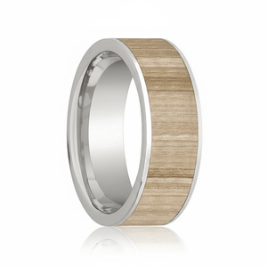 Ash Wood inlay 14k yellow gold wedding band 8mm, on the hand