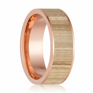 Ash Wood inlay 14k yellow gold wedding band 8mm, additional view 7