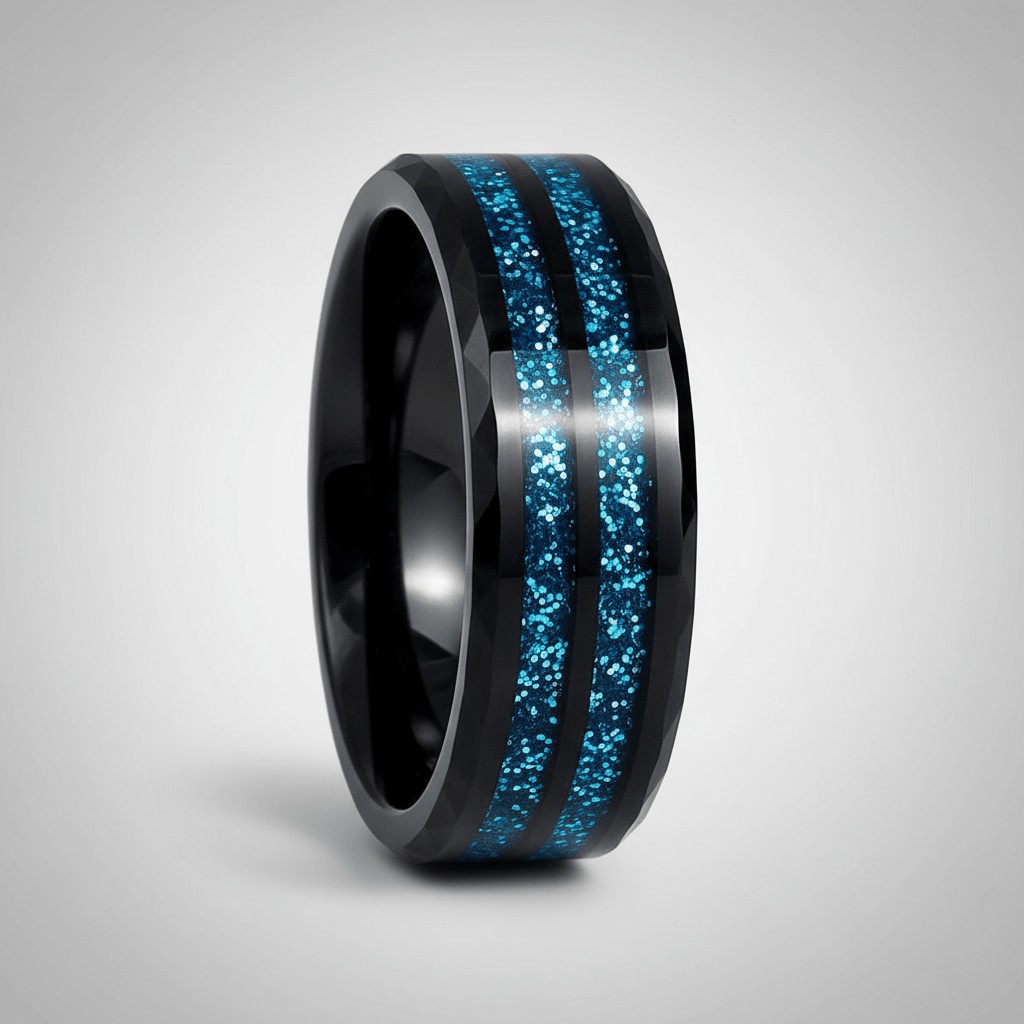 ASHEN — Center-through axial view — men's tungsten wedding ring.