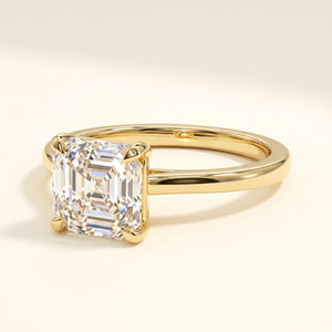 Asscher lab-grown diamond solitaire engagement ring, Yellow Gold, studio hero