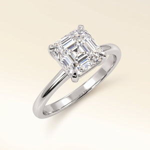 Asscher lab-grown diamond solitaire engagement ring, White Gold, studio hero