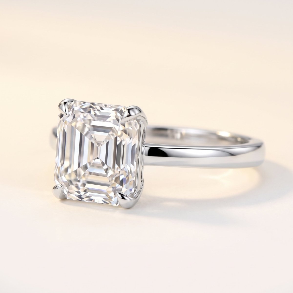 Asscher lab-grown diamond solitaire engagement ring, 925 Sterling Silver, studio hero