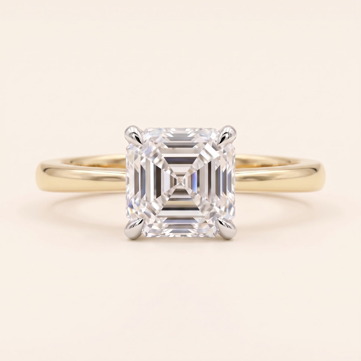 VIVIAN asscher lab-grown diamond ring in 10K two-tone gold, front view, approx. 1 ct center