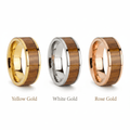 Koa Wood inlay 14k yellow gold wedding band 8mm, top view