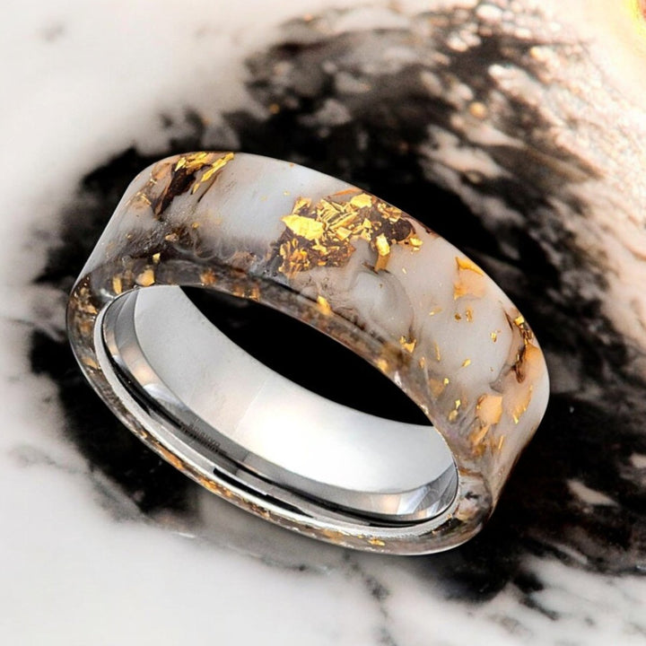 AURIC Tungsten Ring - Modern wedding band with resin inlay by Aydins Jewelry.