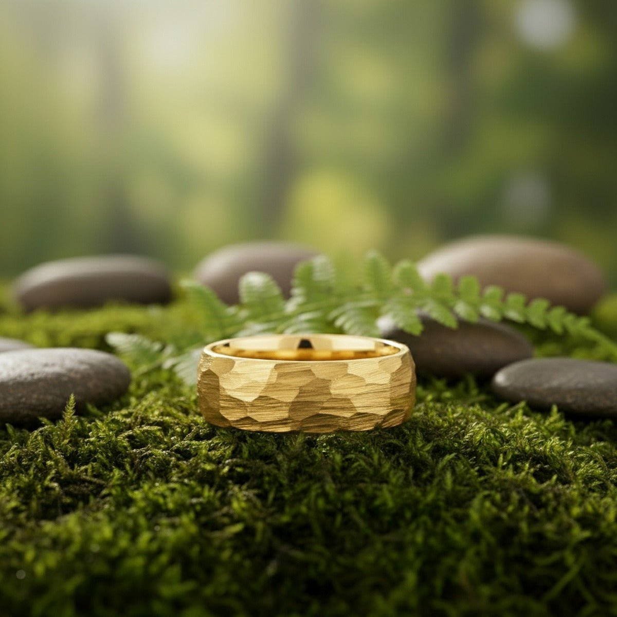 AURIGA | Gold Tungsten Hammered Ring lifestyle photography