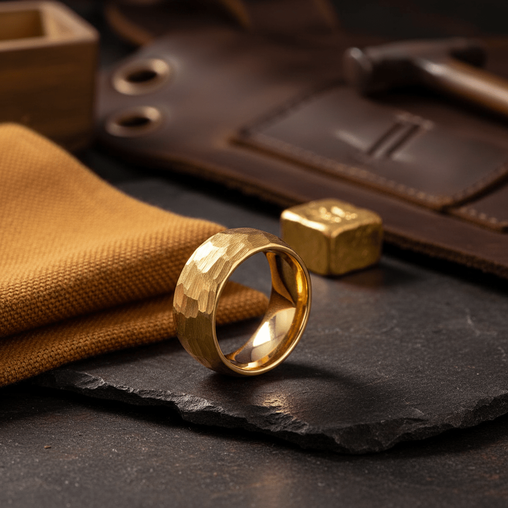 AURIGA — Editorial masculine still life — men's tungsten wedding ring.