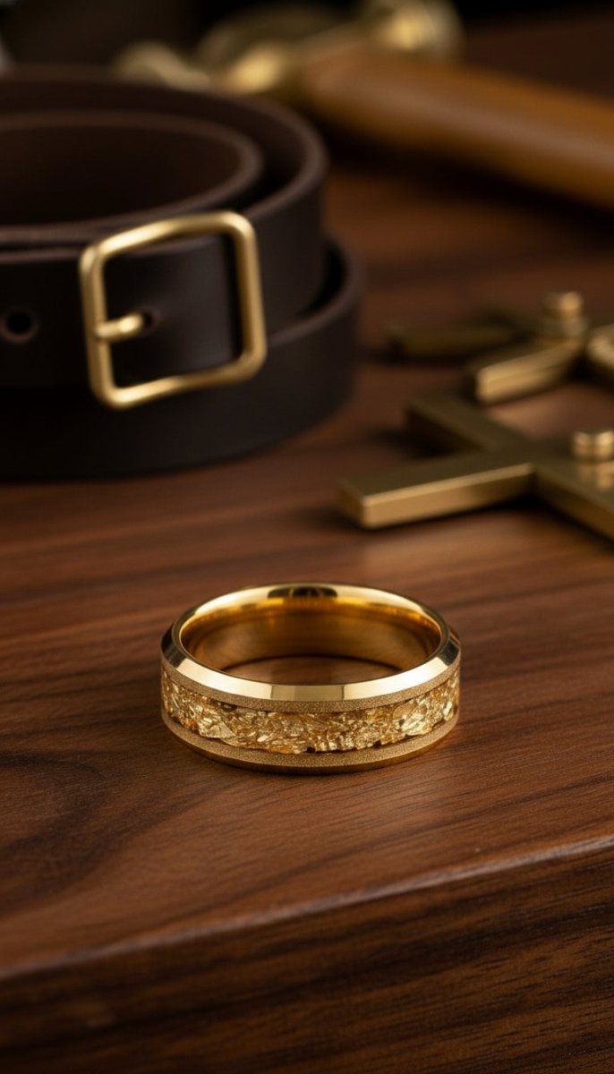 AURION | Gold Tungsten Beveled Ring lifestyle photography