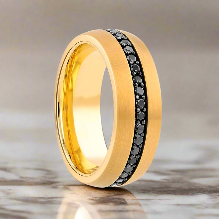 AURYN | Gold Tungsten Ring, Black Sapphires, Domed - Rings - Aydins Jewelry - 1