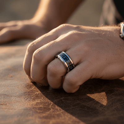 AUXILIUS - lifestyle on hand - men's tungsten carbide wedding ring | Aydins Jewelry