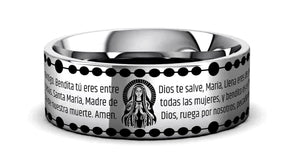 AVE Silver tungsten Christian wedding ring — angle 2