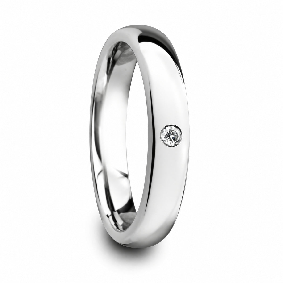 GALE domed tungsten band with white diamond, hero