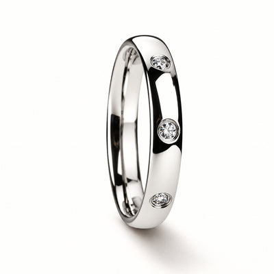 ISABELLA domed tungsten band with three white diamonds, hero
