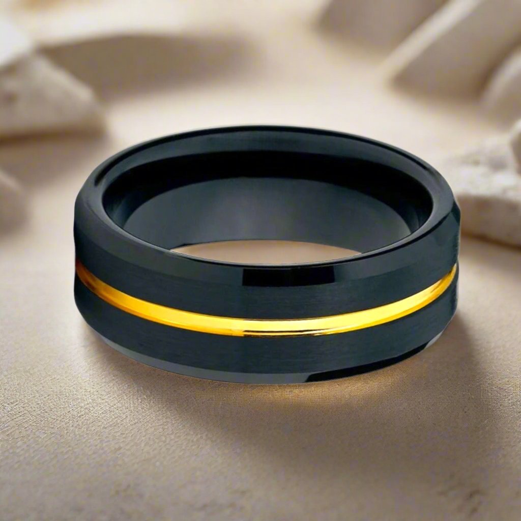 Modern Black Tungsten Ring for Men - Perfect Wedding Band or Statement Ring