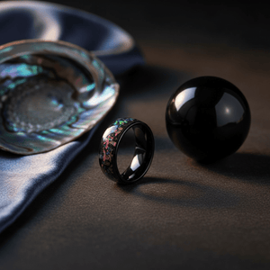 BALATON — Editorial masculine still life — men's tungsten wedding ring.