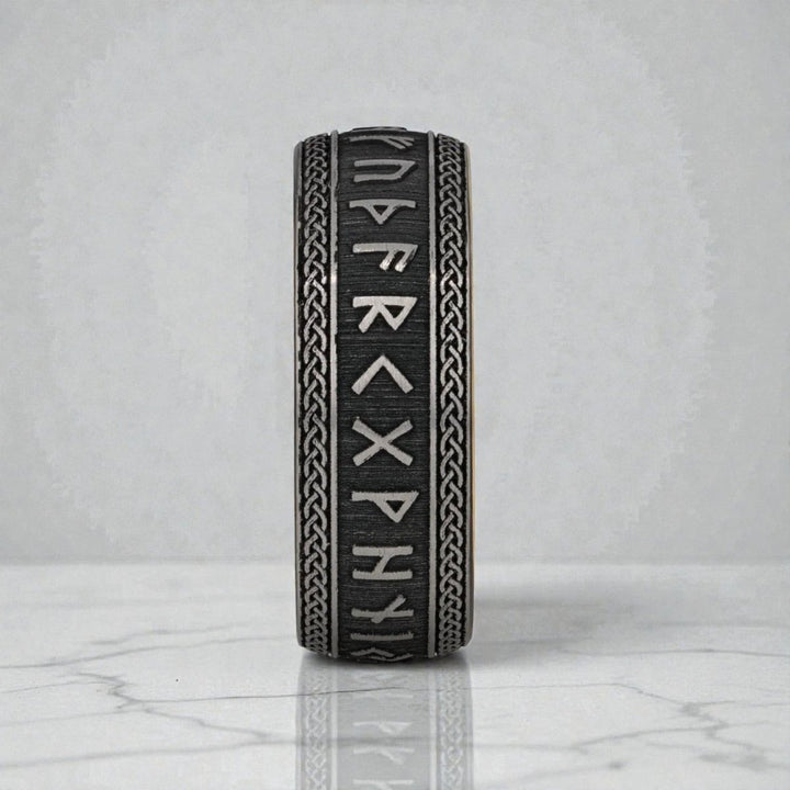 Side view of domed tungsten wedding band with comfort-fit interior