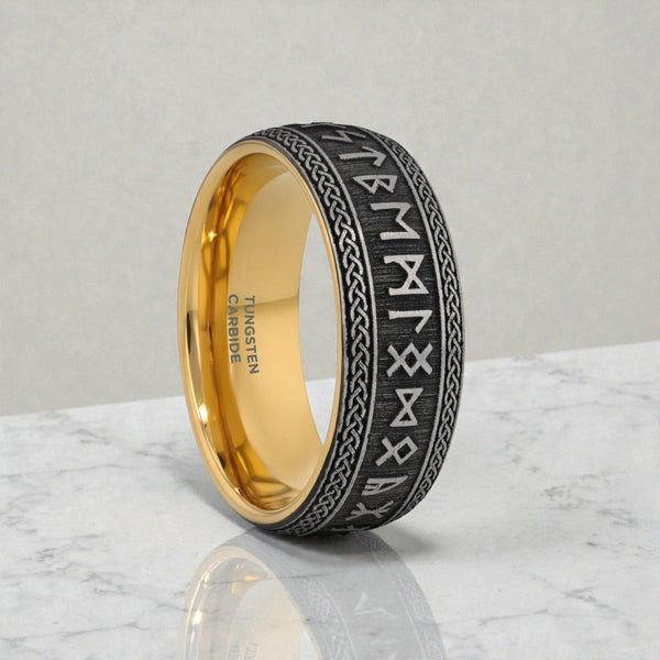 Baldur domed tungsten carbide ring 8 mm with engraved runes