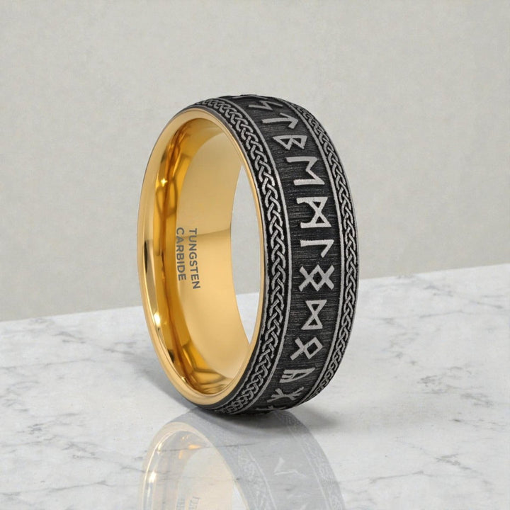 Baldur domed tungsten carbide ring 8 mm with engraved runes