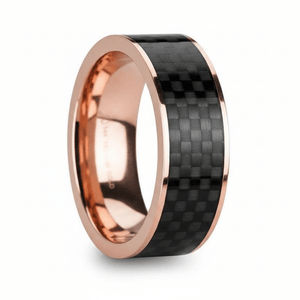 Black Carbon Fiber inlay 14k yellow gold wedding band 8mm, additional view 6