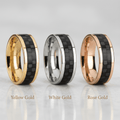 Black Carbon Fiber inlay 14k yellow gold wedding band 8mm, top view