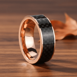 Black Carbon Fiber inlay 14k yellow gold wedding band 8mm, additional view 10