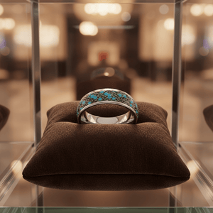 BEADWIRE — Premium boutique display on velvet — men's tungsten wedding ring.