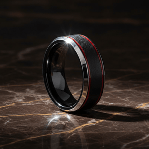 BELARIO — close-up detail — men's tungsten carbide wedding ring | Aydins Jewelry