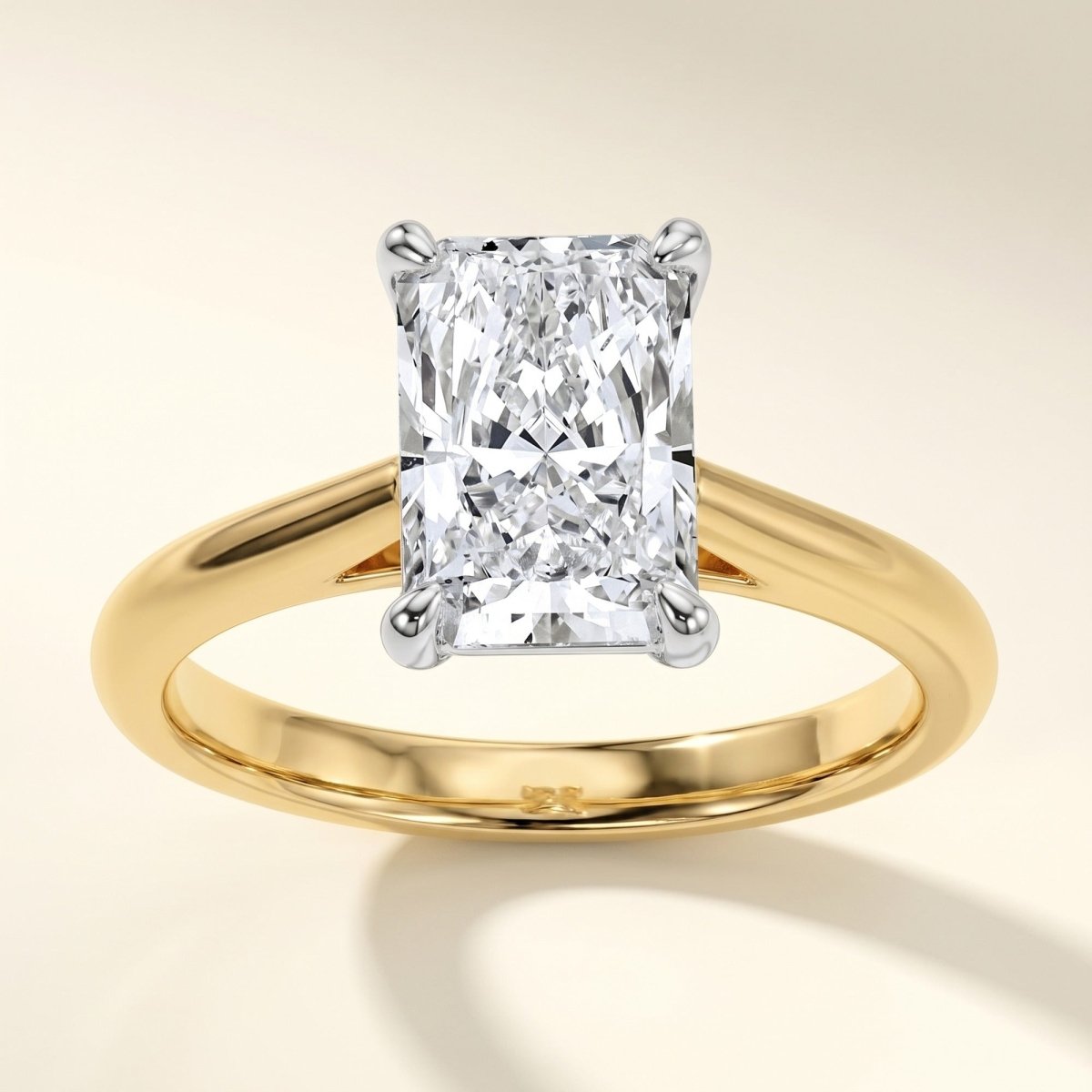 BIANCA radiant lab-grown diamond ring in 10K two-tone gold, front view, approx. 1 ct center