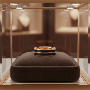 BLACKLUSH — Premium boutique display on velvet — men's tungsten wedding ring.