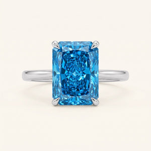 Blue Radiant lab-grown diamond solitaire engagement ring, White Gold, face-on detail macro