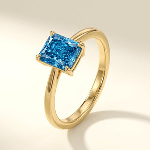 Blue Radiant lab-grown diamond solitaire engagement ring, Yellow Gold, studio hero