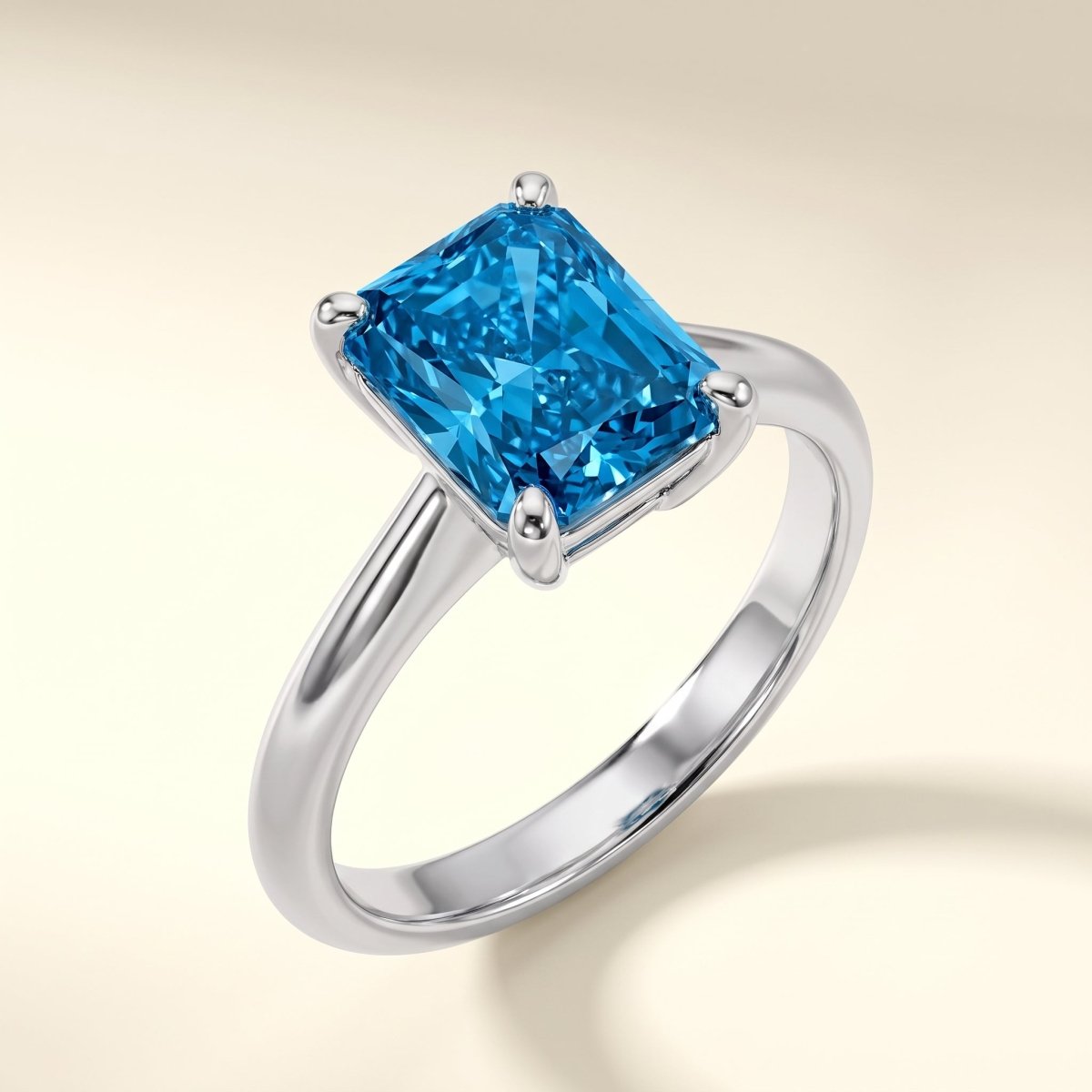 Blue Radiant lab-grown diamond solitaire engagement ring, 925 Sterling Silver, studio hero