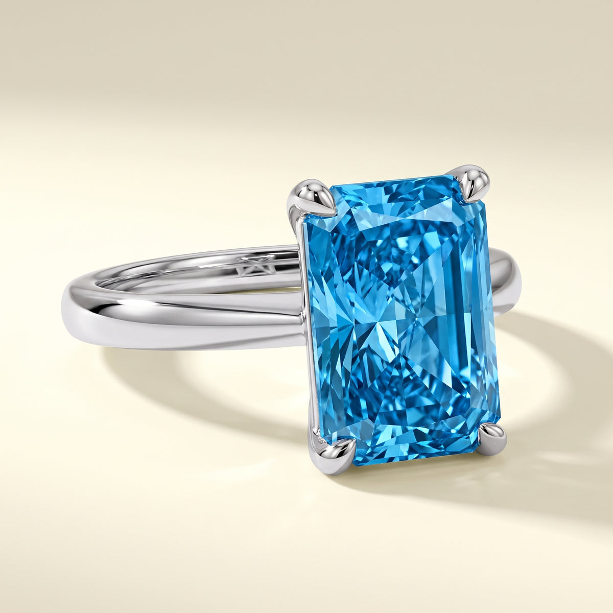 Blue Radiant lab-grown diamond solitaire engagement ring, White Gold, studio hero