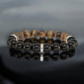 Men's Polished Black Agate and Tiger's Eye Beaded Bracelet