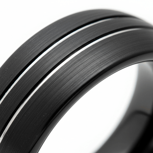 BOSTIN — Extreme macro detail — men's tungsten wedding ring.