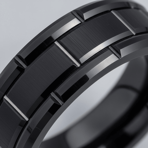 BRICKADE — Extreme macro detail — men's tungsten wedding ring.