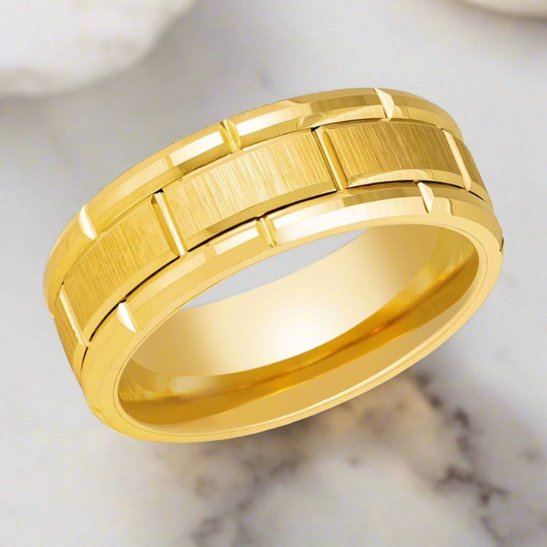 BRICKCRAFT | Yellow Tungsten Ring, Yellow Brick Pattern Design - Rings - Aydins Jewelry - 4