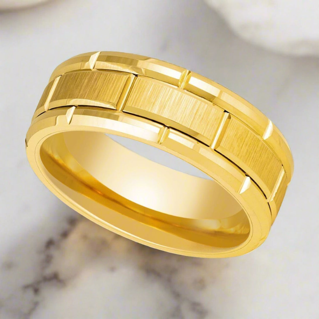 BRICKCRAFT | Yellow Tungsten Ring, Yellow Brick Pattern Design - Rings - Aydins Jewelry - 6