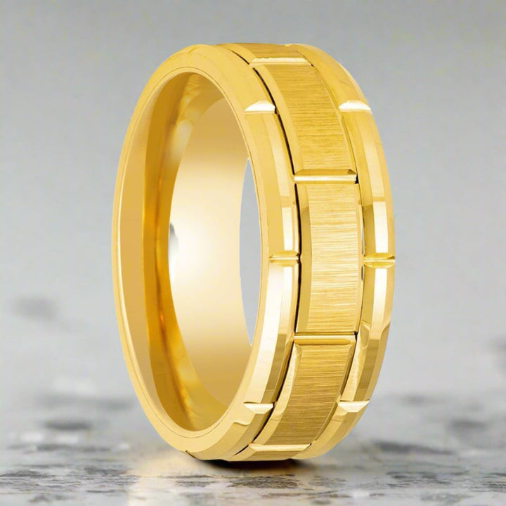 BRICKCRAFT | Yellow Tungsten Ring, Yellow Brick Pattern Design - Rings - Aydins Jewelry - 3