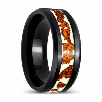 BRONZIUM — Hero product shot — men's tungsten wedding ring.