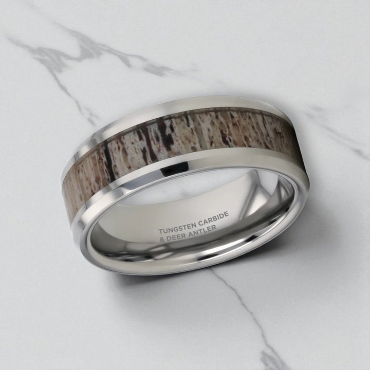 Interior comfort fit of BUCK tungsten antler ring