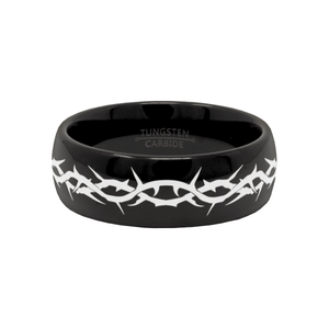 CALVARY Black tungsten Christian wedding ring — angle 1