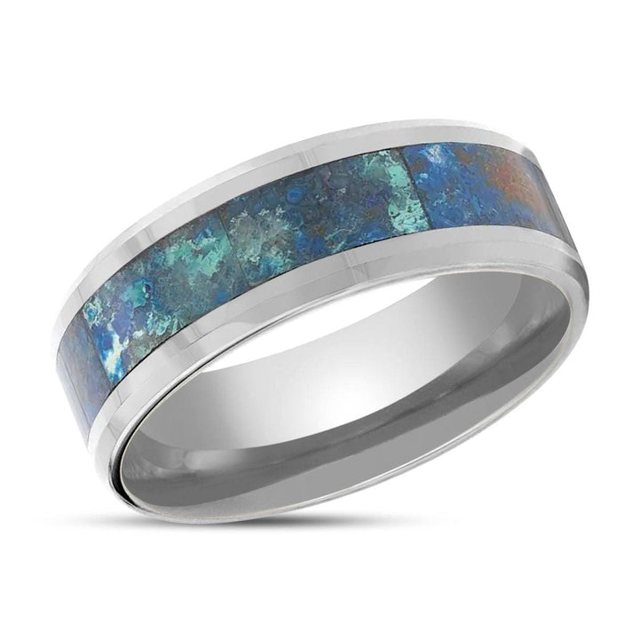 CALYPSO | Tungsten Ring, Chrysocolla Inlay, Beveled - Rings - Aydins Jewelry - 2