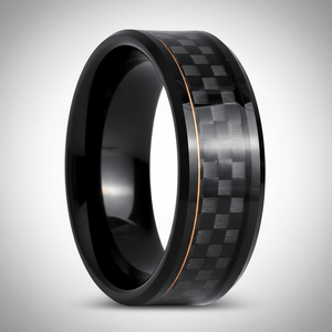 CARBULEUM — Center-through axial view — men's tungsten wedding ring.
