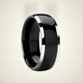 CARRERA black ceramic men's wedding band with polished silver beveled edges, studio hero shot