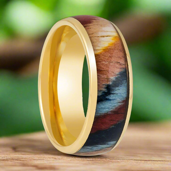 CARVEDEN | Yellow Tungsten Ring, Colorful Dyed Rosewood Inlay - Rings - Aydins Jewelry - 3
