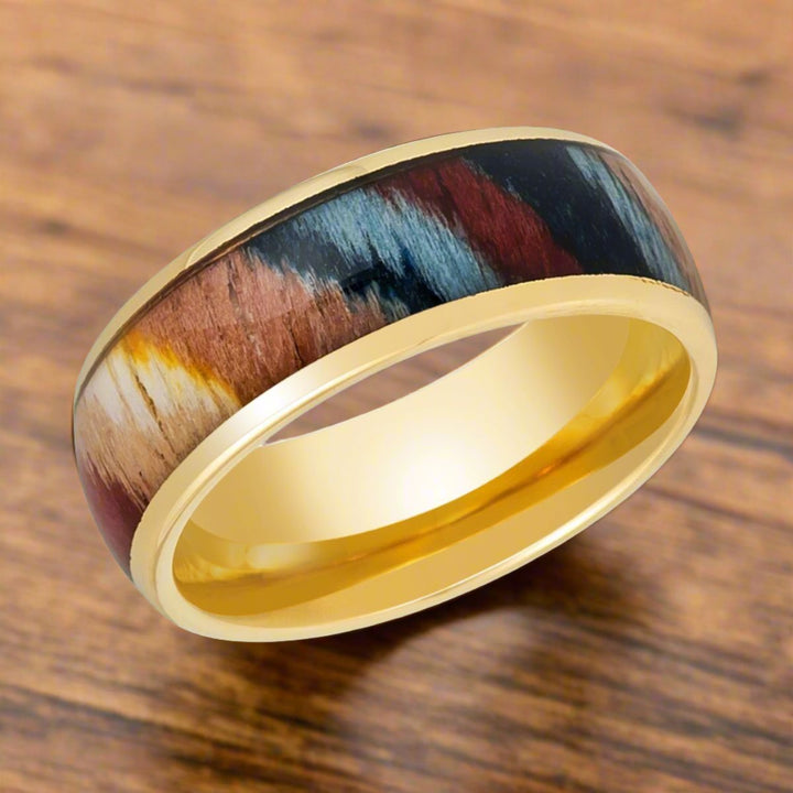 CARVEDEN | Yellow Tungsten Ring, Colorful Dyed Rosewood Inlay - Rings - Aydins Jewelry - 4